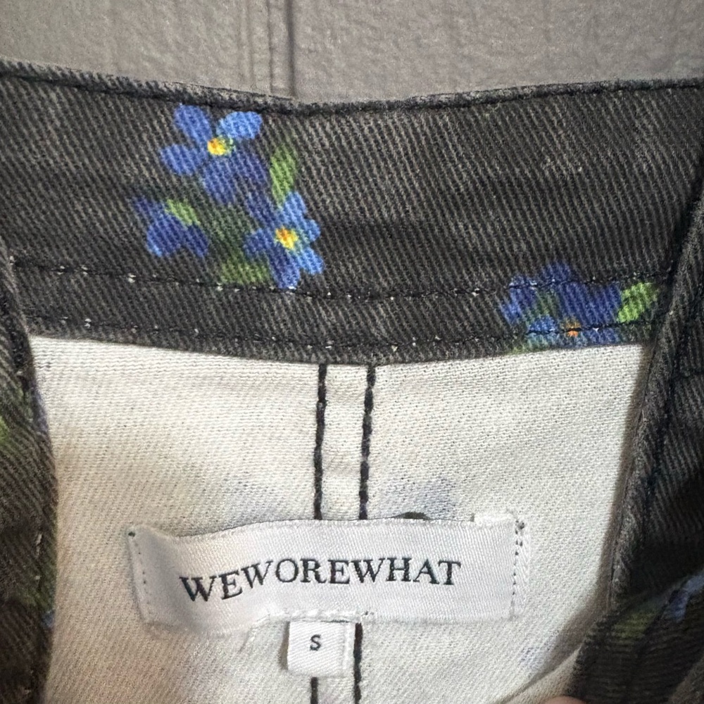 WEWOREWHAT Slouchy Black Watercolor Ditsy Slit Overalls - Picture 9 of 12